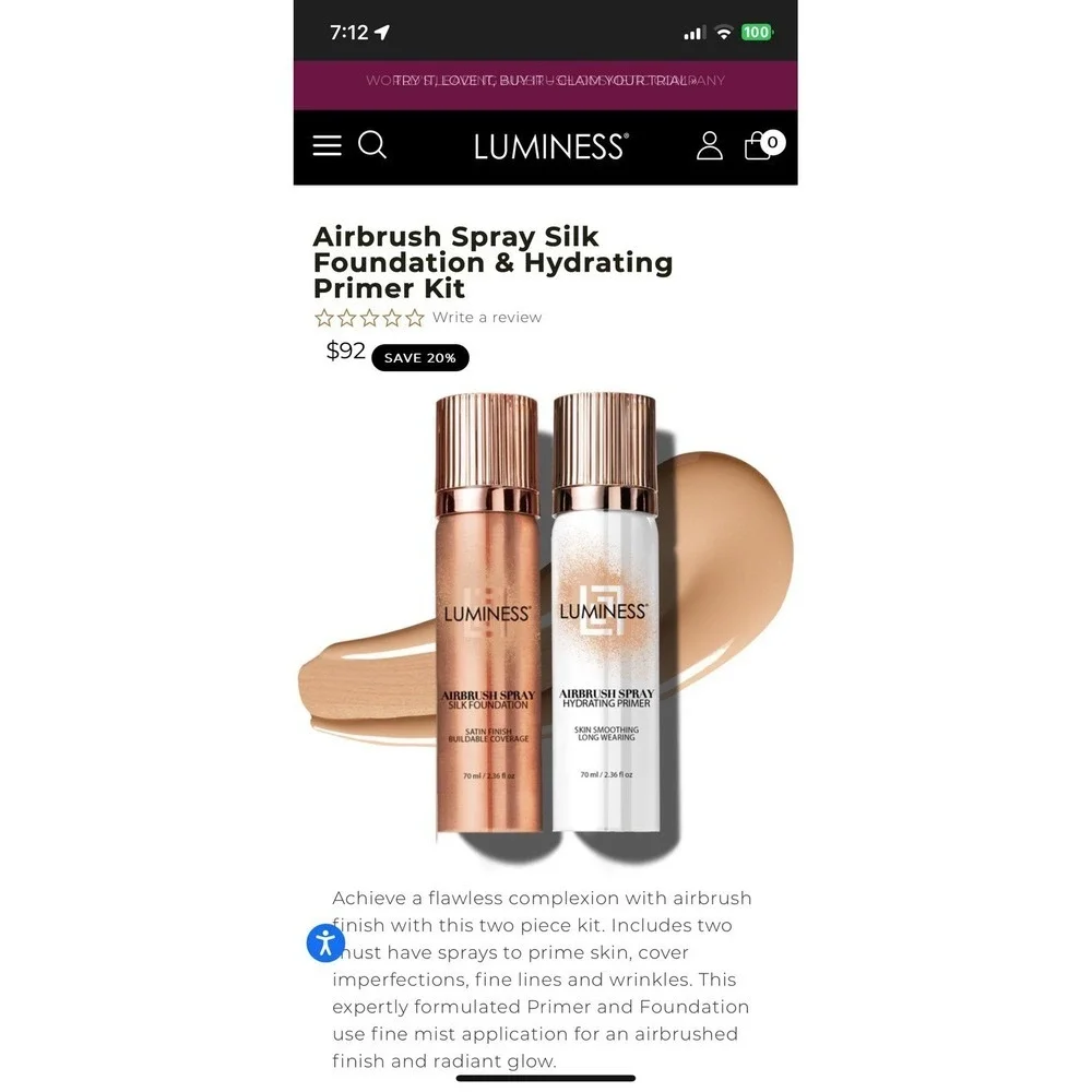 LUMINESS Silk Airbrush Spray Foundation & Primer Kit In Fair Flawless Foundation